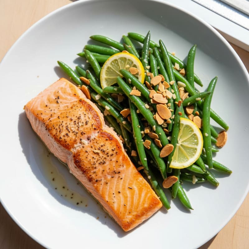 Seared Salmon Fillet with Garlic Green Beans