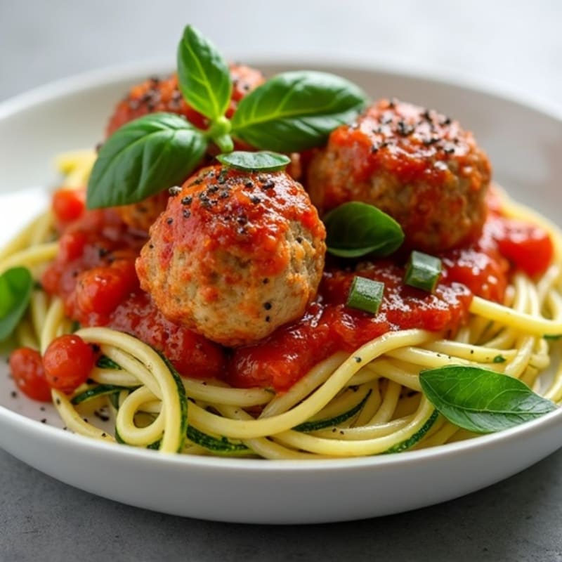 Lean Turkey Meatballs with Zucchini Noodles and Fresh Marinara