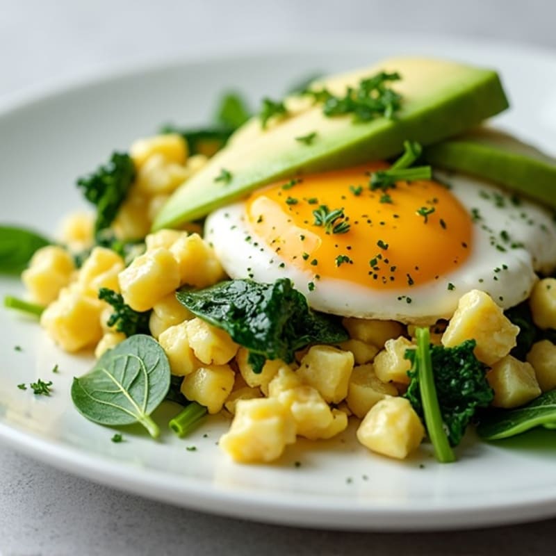 Egg White and Spinach Scramble with Cottage Cheese and Sliced Avocado