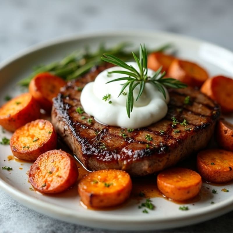 Garlic-Herb Steak with Crispy Roasted Sweet Potatoes