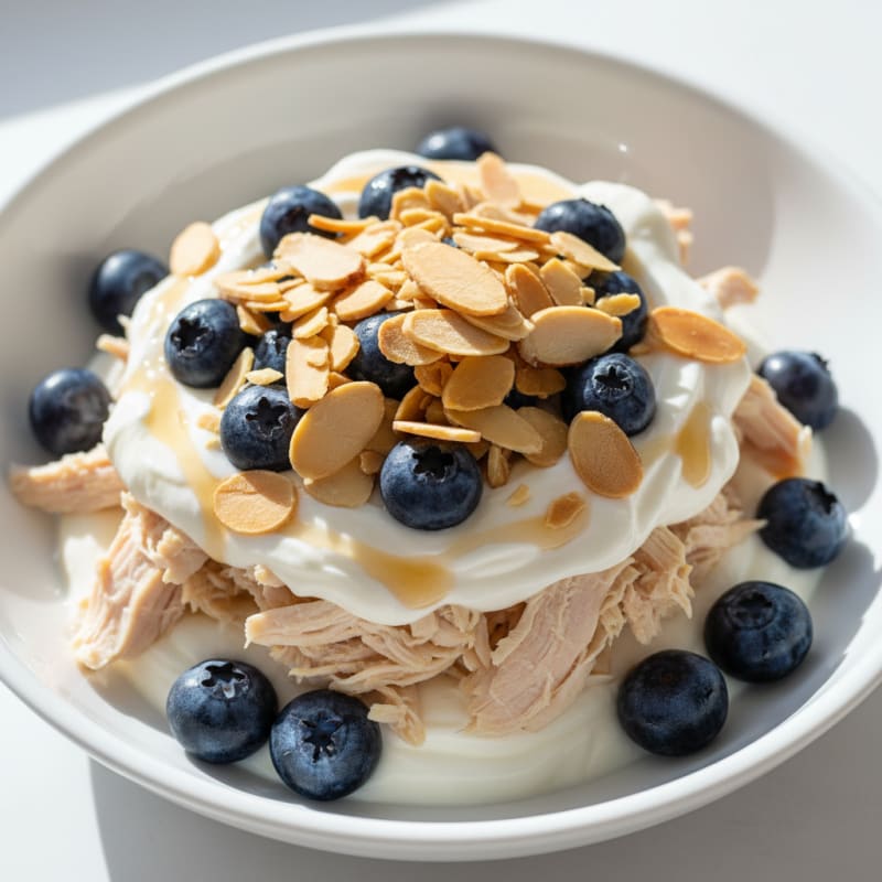 Creamy Greek Yogurt Protein Parfait with Chopped Chicken and Berries