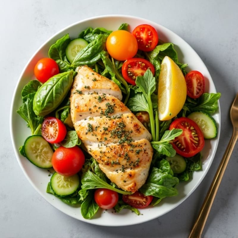Herb-Roasted Chicken and Fresh Vegetable Salad with Lemon Vinaigrette