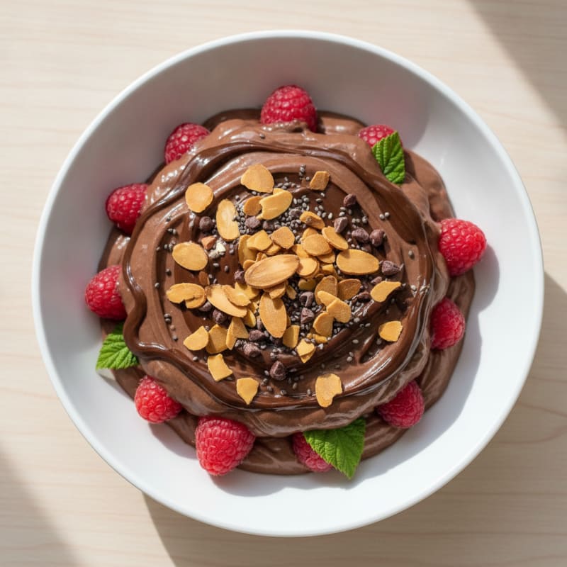 Chocolate Protein Greek Yogurt Parfait with Almonds