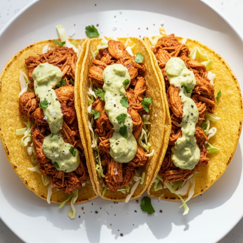 Baked Chicken Tacos with Avocado Crema