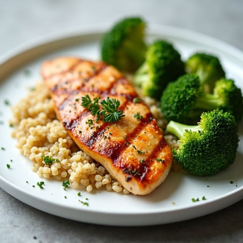 Grilled Chicken Breast with Quinoa and Steamed Broccoli