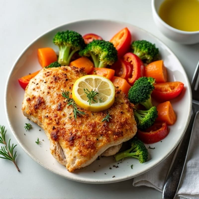 Crispy Lemon Herb Roasted Chicken with Sheet Pan Vegetables