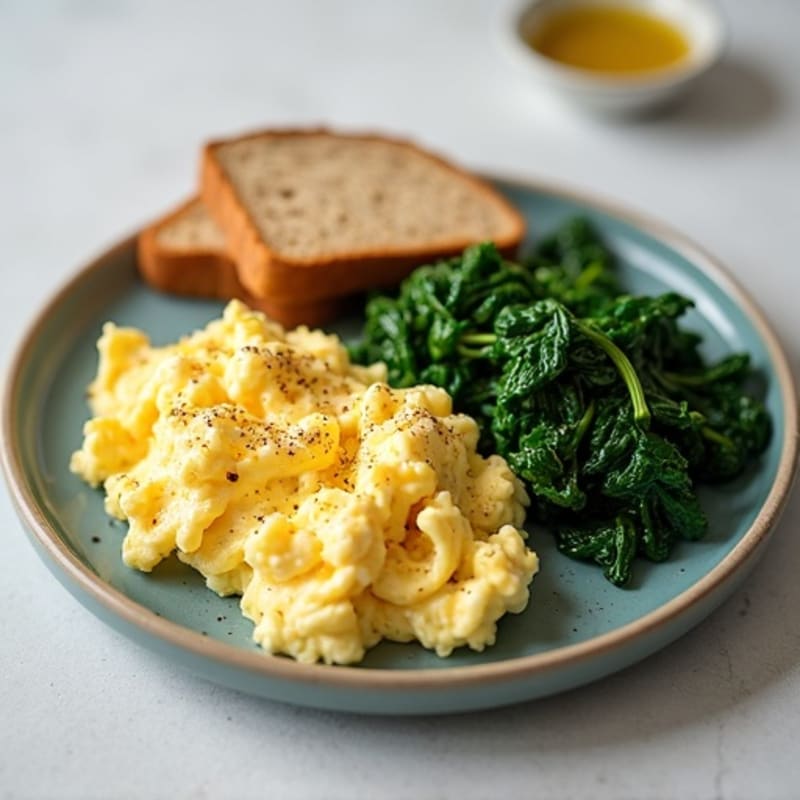 Scrambled Egg Whites with Smoked Turkey and Sautéed Spinach