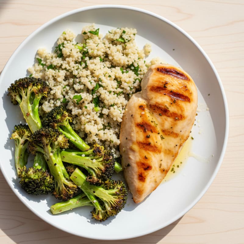 Grilled Chicken Breast with Quinoa and Roasted Broccoli