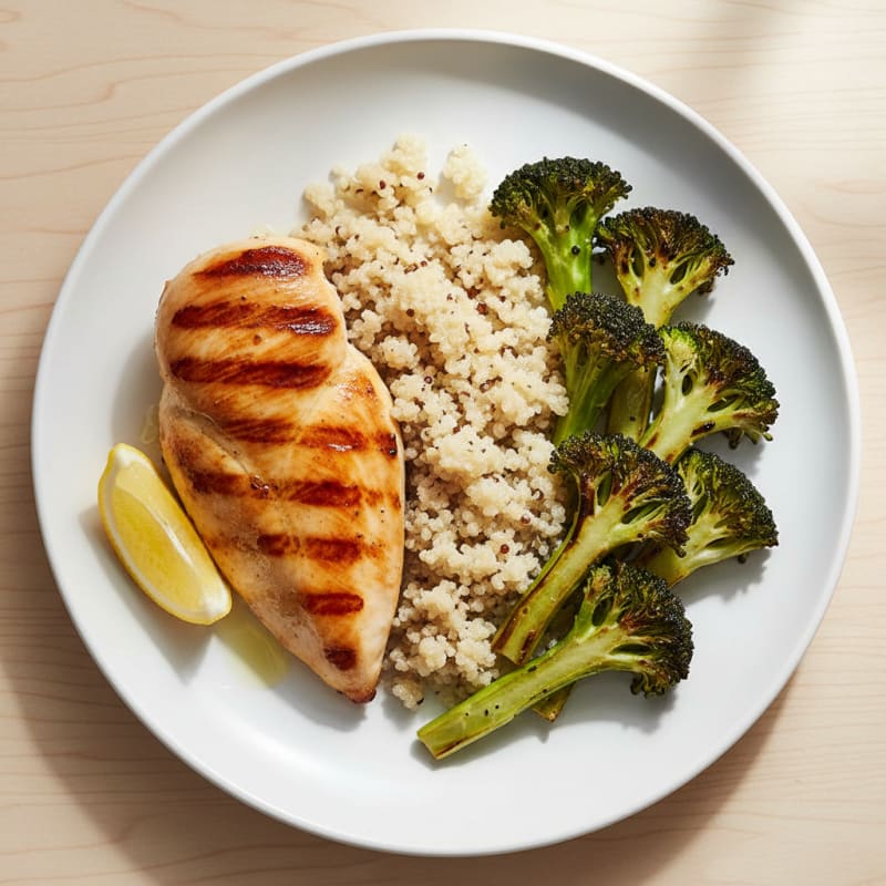 Grilled Chicken Breast with Quinoa and Roasted Broccoli