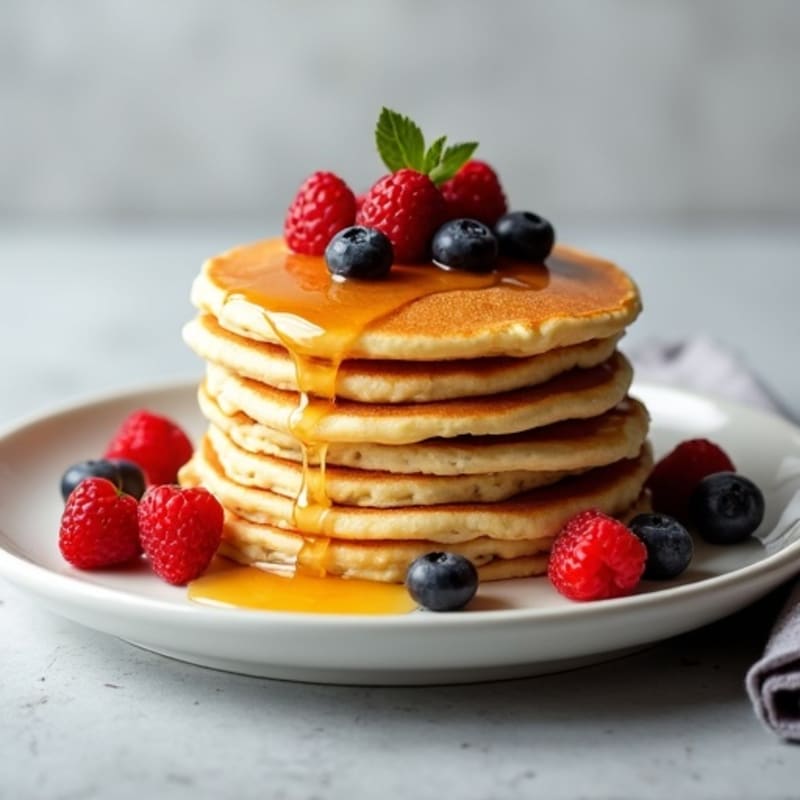 Cottage Cheese Protein Pancakes with Berries and Honey