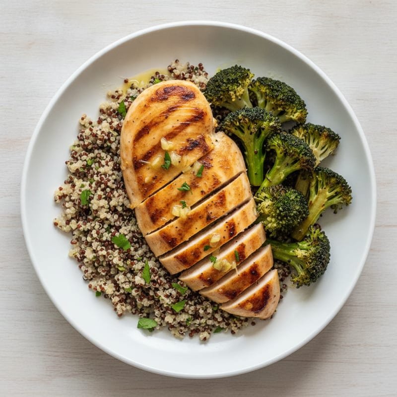 Grilled Chicken Breast with Quinoa and Roasted Broccoli