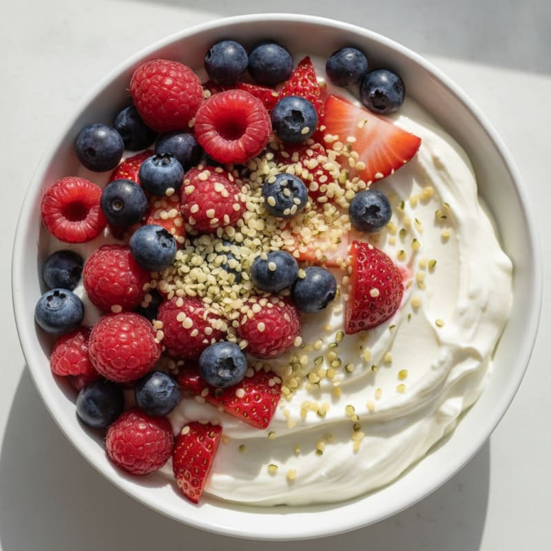 Greek Yogurt Protein Bowl with Mixed Berries and Whey Protein
