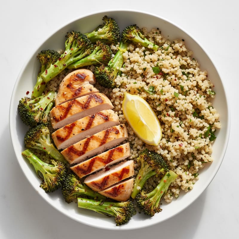 Grilled Chicken and Quinoa Power Bowl with Roasted Broccoli