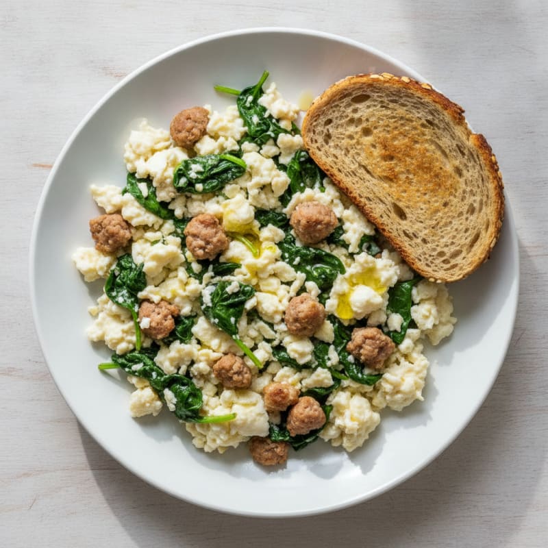 Egg White Scramble with Turkey Sausage and Spinach