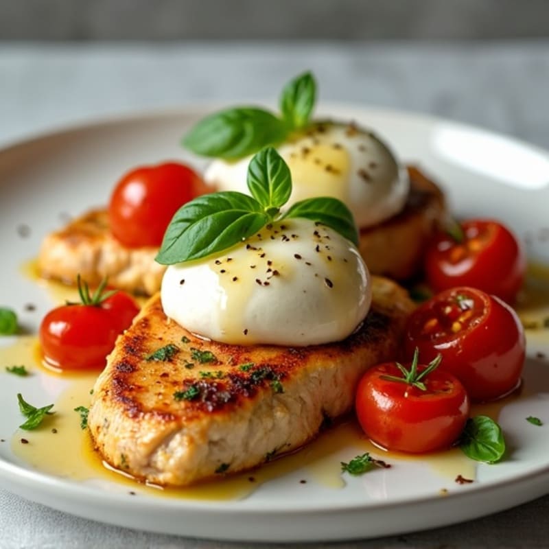 Pan-Seared Chicken with Burst Tomatoes, Fresh Basil, and Melty Mozzarella