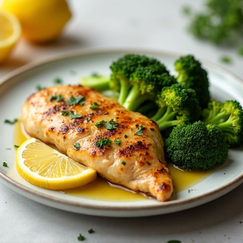 Lemon Garlic Pan-Seared Chicken with Roasted Broccoli
