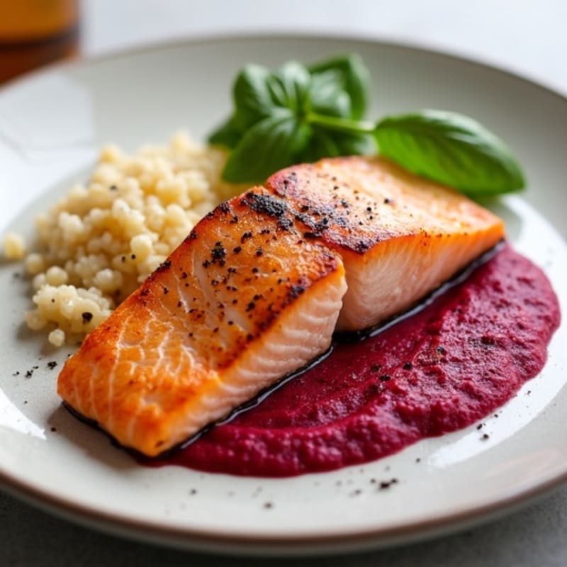 Roasted Salmon with Creamy Beet Puree and Quinoa