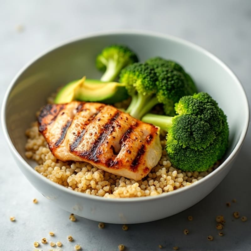 Grilled Chicken and Quinoa Bowl with Roasted Broccoli