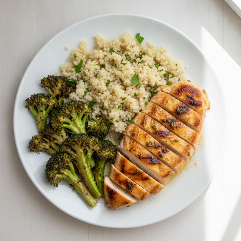 Grilled Chicken Breast with Quinoa and Roasted Broccoli