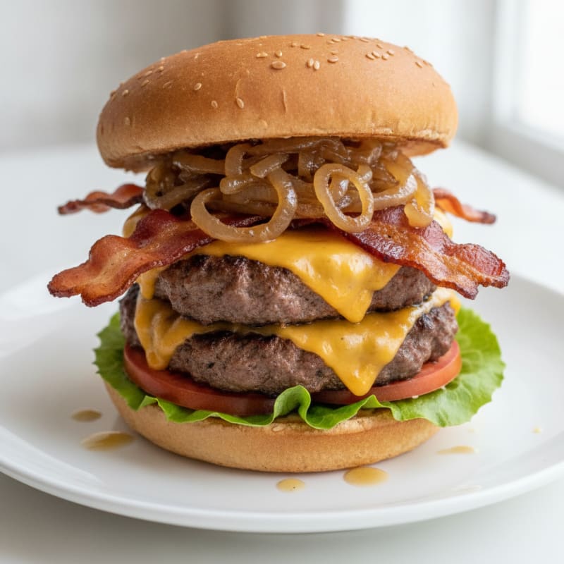 Double Bacon Cheeseburger with Caramelized Onions