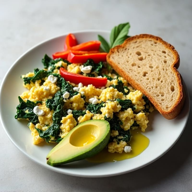 Greek Yogurt and Egg White Scramble with Sautéed Spinach