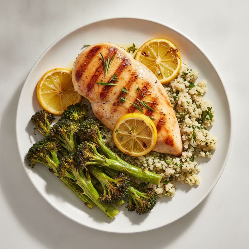 Grilled Chicken Breast with Quinoa and Roasted Broccoli