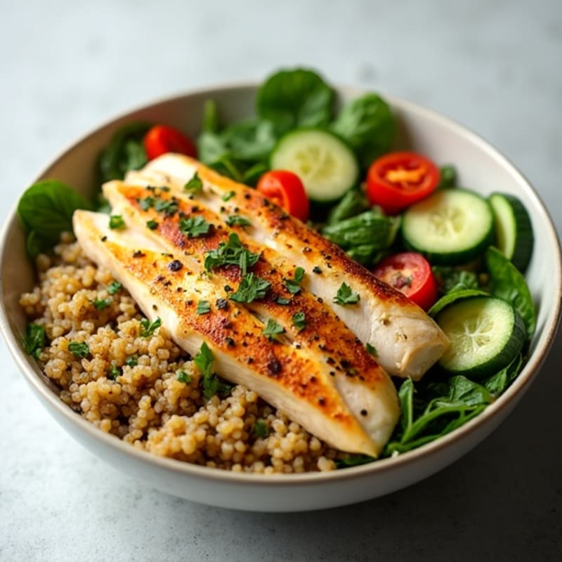 Herb-Marinated Chicken and Quinoa Bowl with Fresh Vegetables