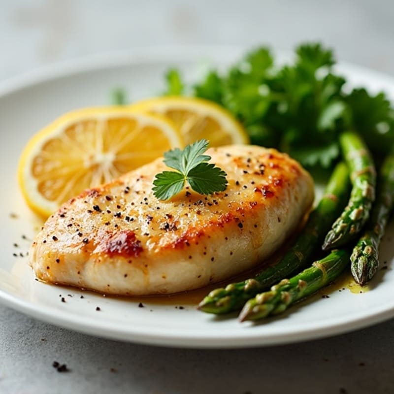 Lemon Garlic Pan-Seared Chicken with Roasted Asparagus