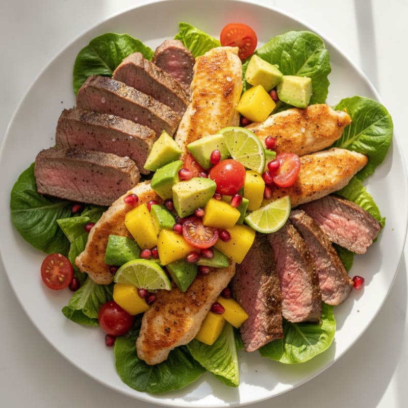 Pan-Seared Steak and Chicken with Mango Salsa