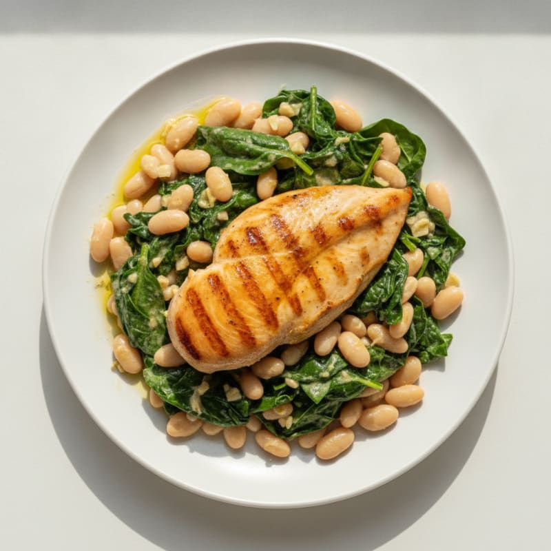 Grilled Chicken Breast with Creamy White Bean and Spinach Salad