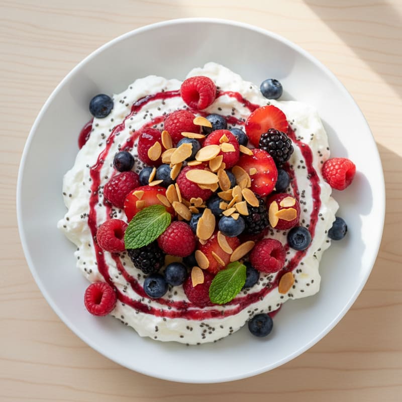 Greek Yogurt Protein Mousse with Mixed Berries