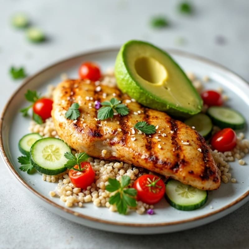 Grilled Chicken Breast with Creamy Avocado Quinoa Salad