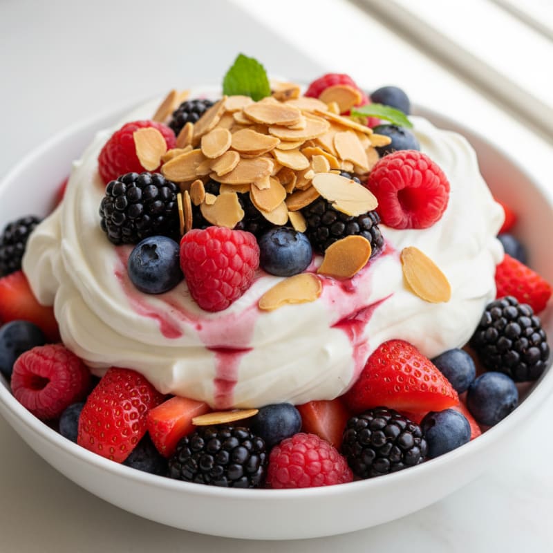 Greek Yogurt Protein Parfait with Mixed Berries and Almonds