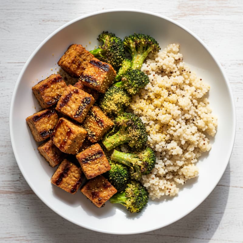 Grilled Tempeh and Quinoa Bowl with Roasted Broccoli
