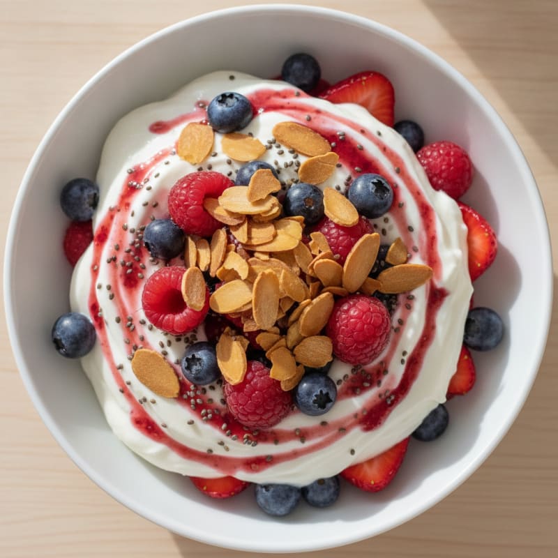 Greek Yogurt Protein Parfait with Mixed Berries and Almonds
