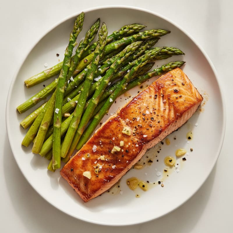 Pan-Seared Ginger-Tamari Salmon with Roasted Asparagus