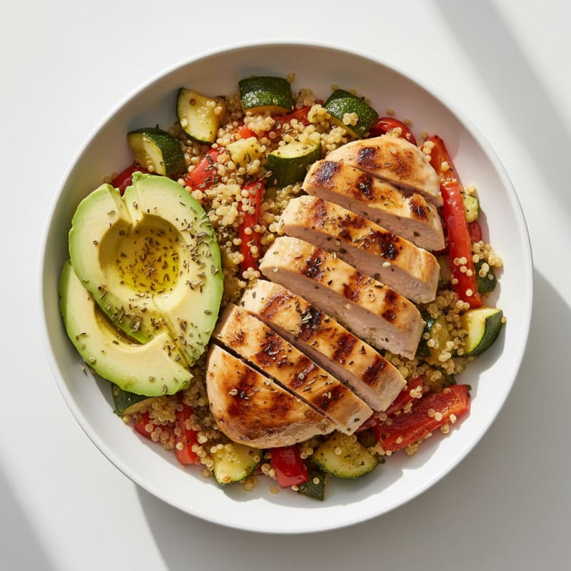 Grilled Chicken and Quinoa Bowl with Roasted Vegetables