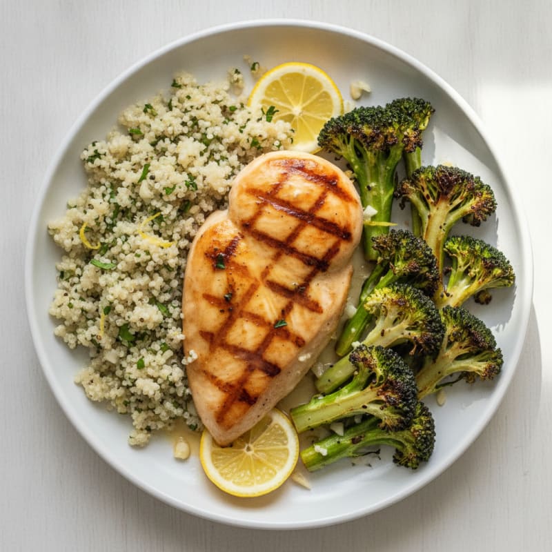 Grilled Chicken Breast with Quinoa and Roasted Broccoli
