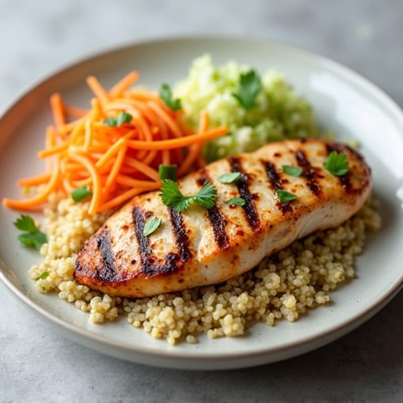 Grilled Chicken Breast with Crunchy Cabbage Slaw and Quinoa