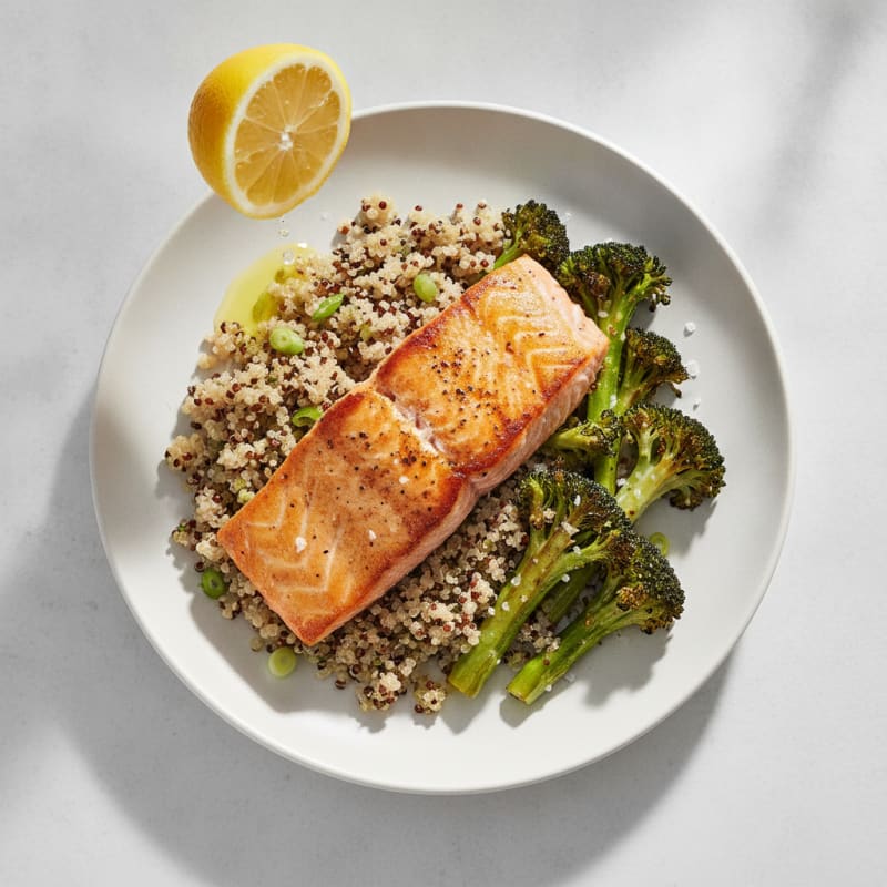 Seared Salmon with Roasted Broccoli and Quinoa