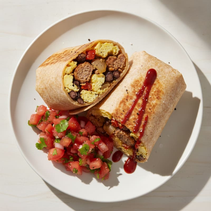 Hearty Sausage Breakfast Burrito with Salsa