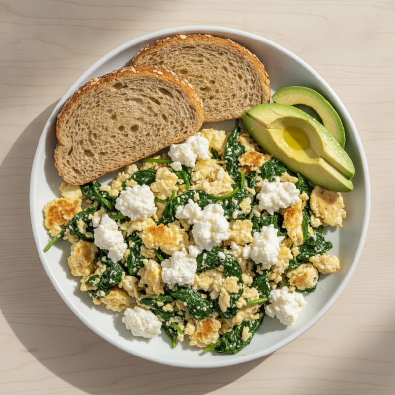 Egg White and Spinach Scramble with Cottage Cheese