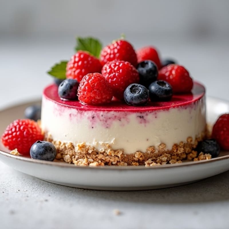 Greek Yogurt Protein Cheesecake with Mixed Berries