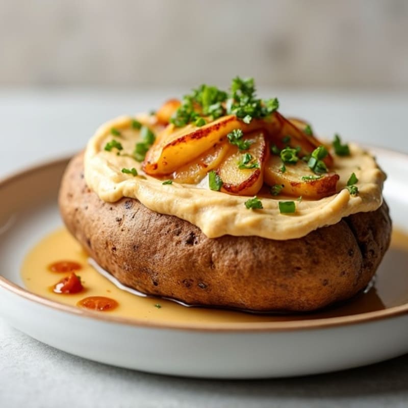 Fluffy Baked Potato with Creamy Hummus and Flaky Tuna