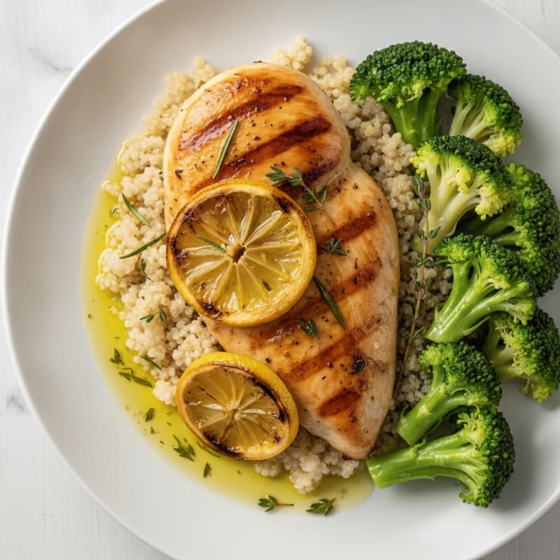 Grilled Chicken Breast with Quinoa and Steamed Broccoli