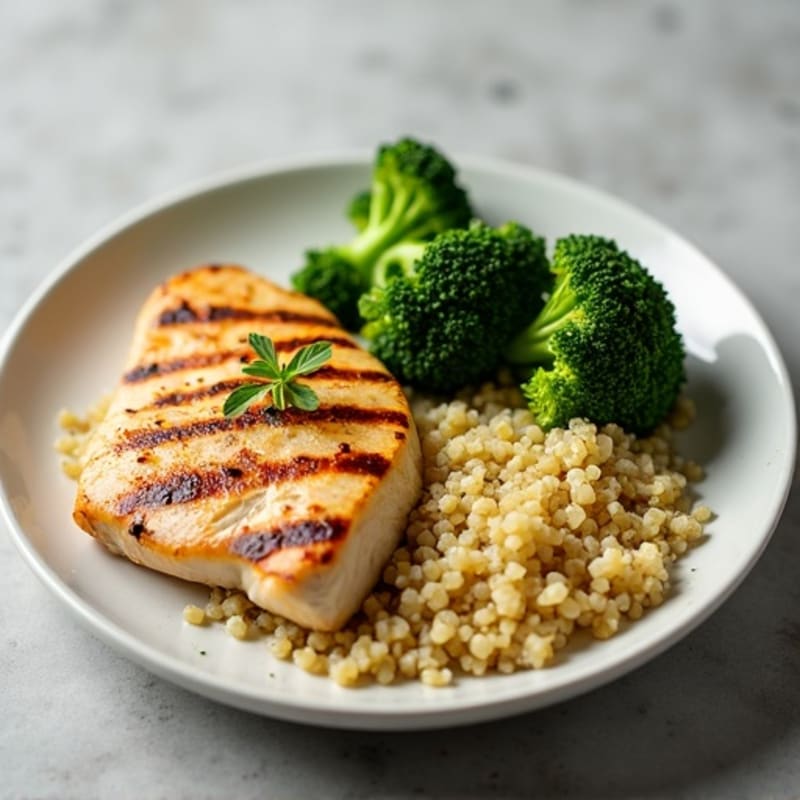 Grilled Chicken Breast with Roasted Broccoli and Quinoa
