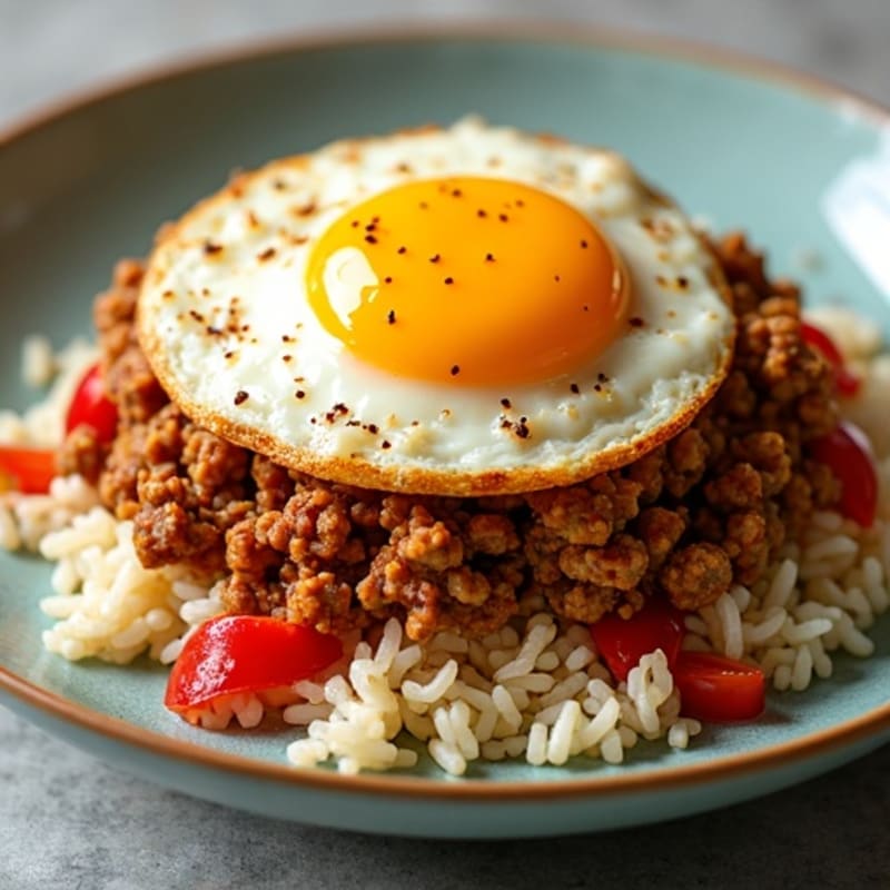 Savory Honey Chili Ground Turkey with Rice and Crispy Fried Egg