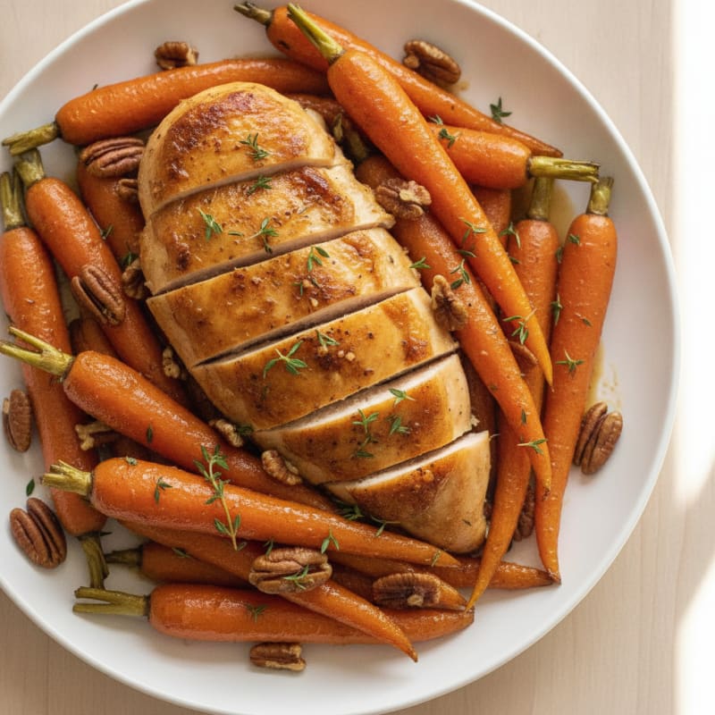 Maple-Glazed Roasted Carrots and Chicken with Pecans
