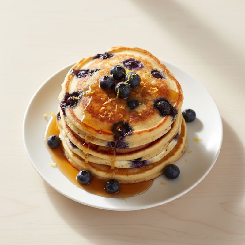 Blueberry Ricotta Pancakes with Maple Syrup