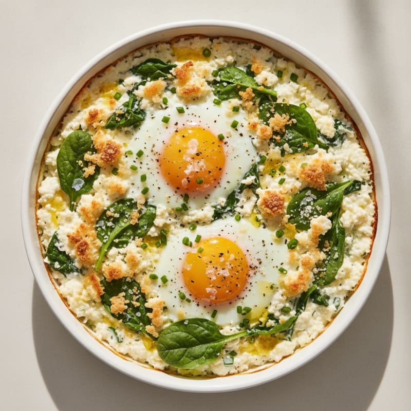 Baked Eggs with Herbed Cottage Cheese
